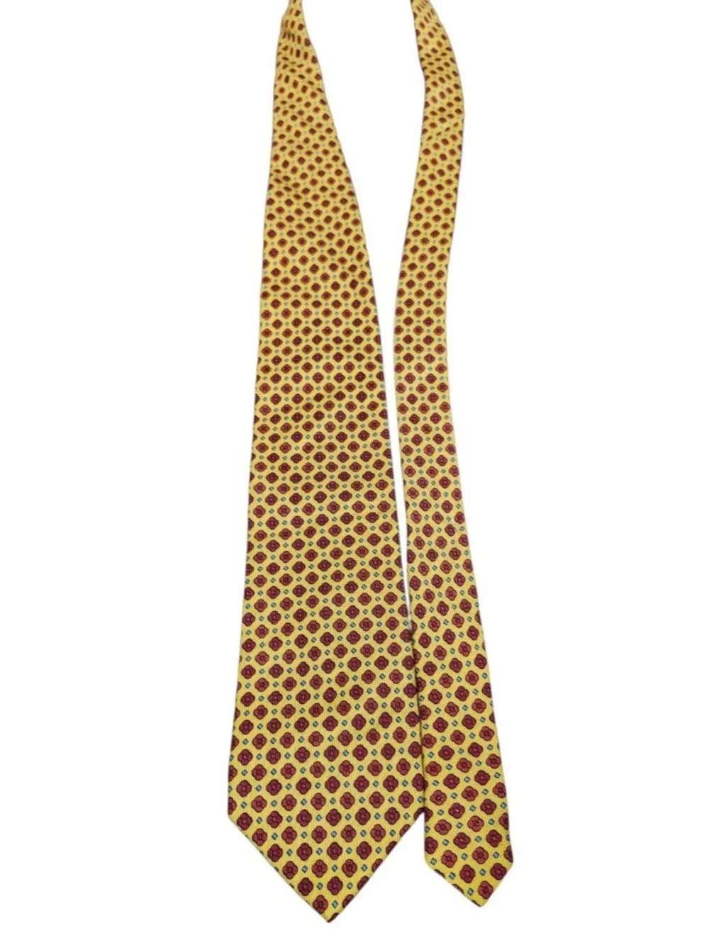 Vintage Burberrys of London 100% Silk Yellow Red Medallion Necktie Italy
